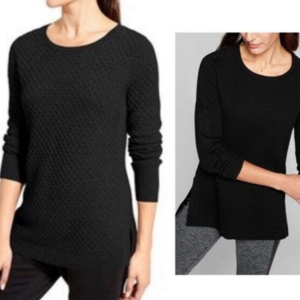 Athleta Black Merino Wool blend waffle knit Sweater Small